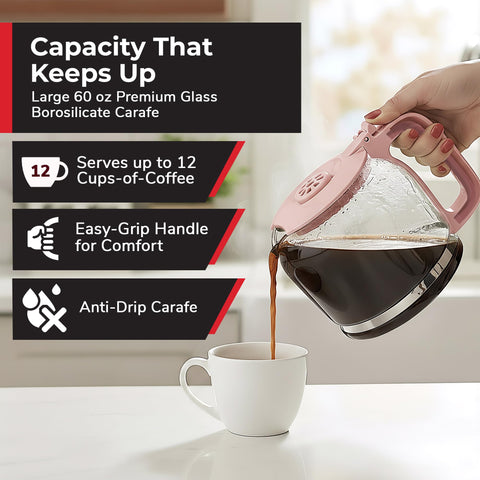 MUELLER HOME anti-drip carafe promotes clean, mess-free pouring