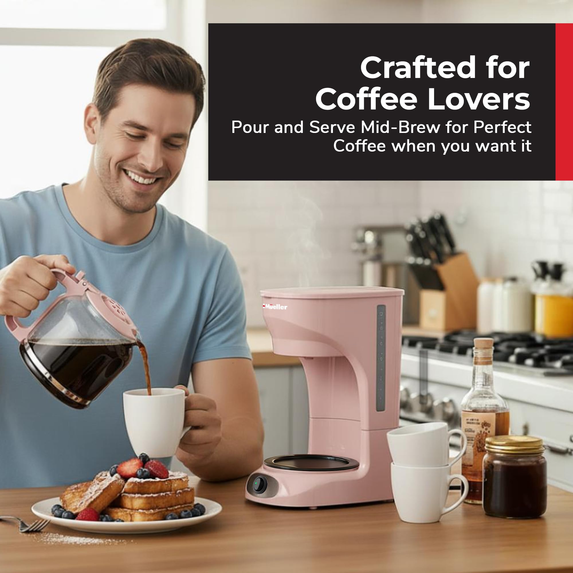 MUELLER HOME 60 oz capacity supports flexible brewing for gatherings