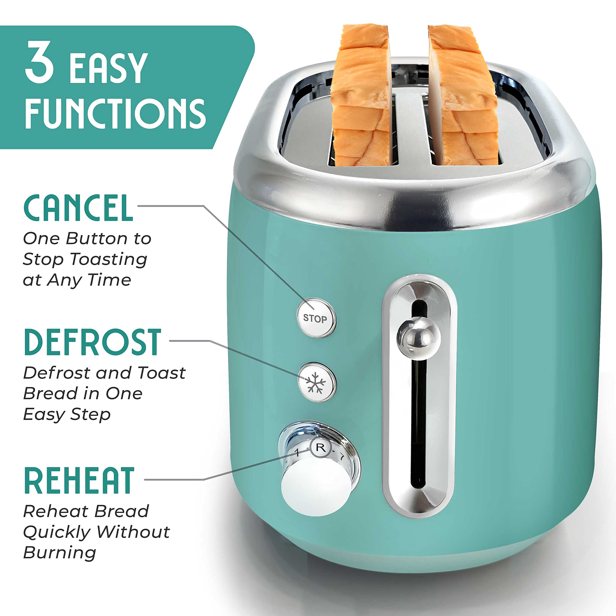 MUELLER HOME retro toaster with 7 browning levels, for consistently toasted slices