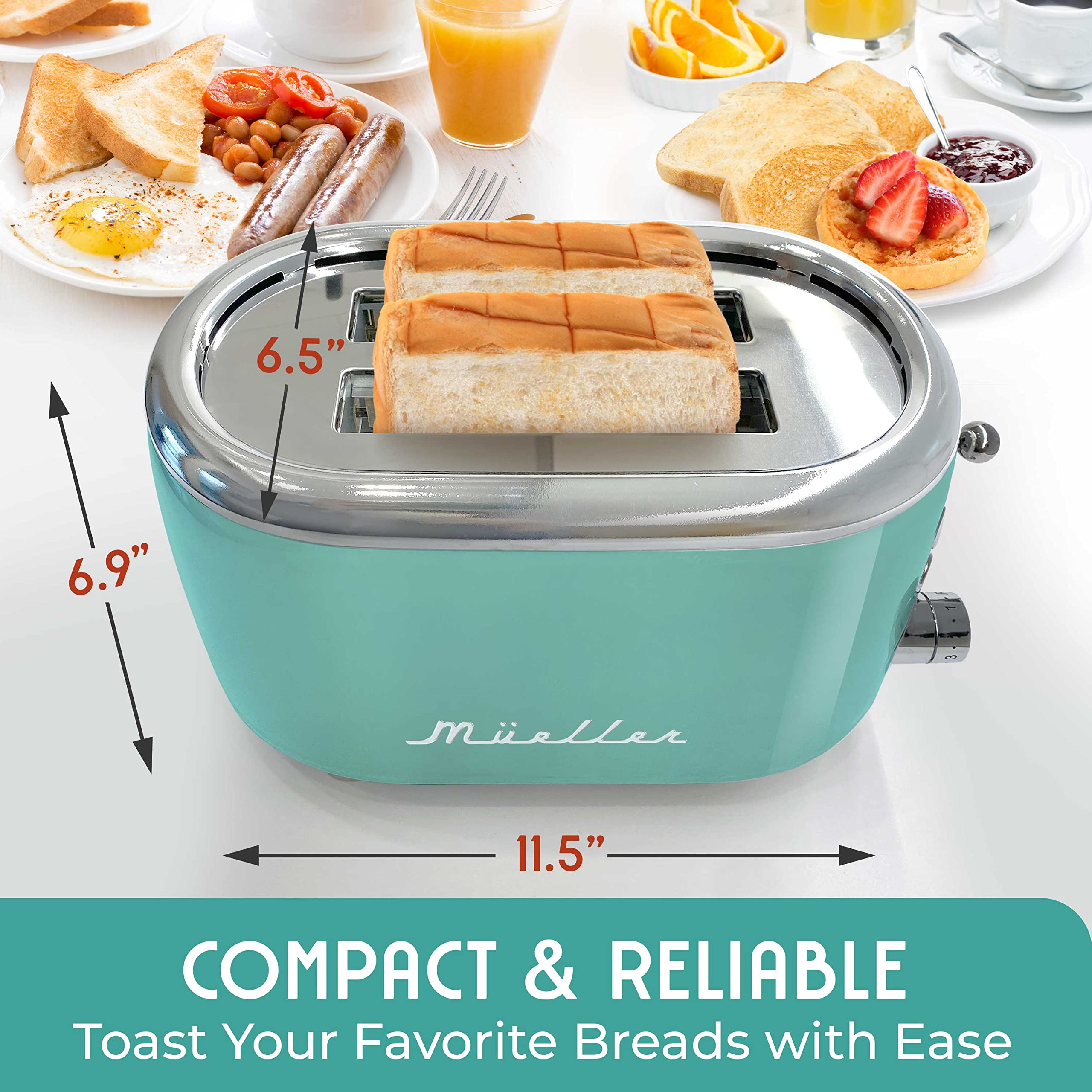 MUELLER HOME retro toaster self-centering slots, ensuring even toasting every time