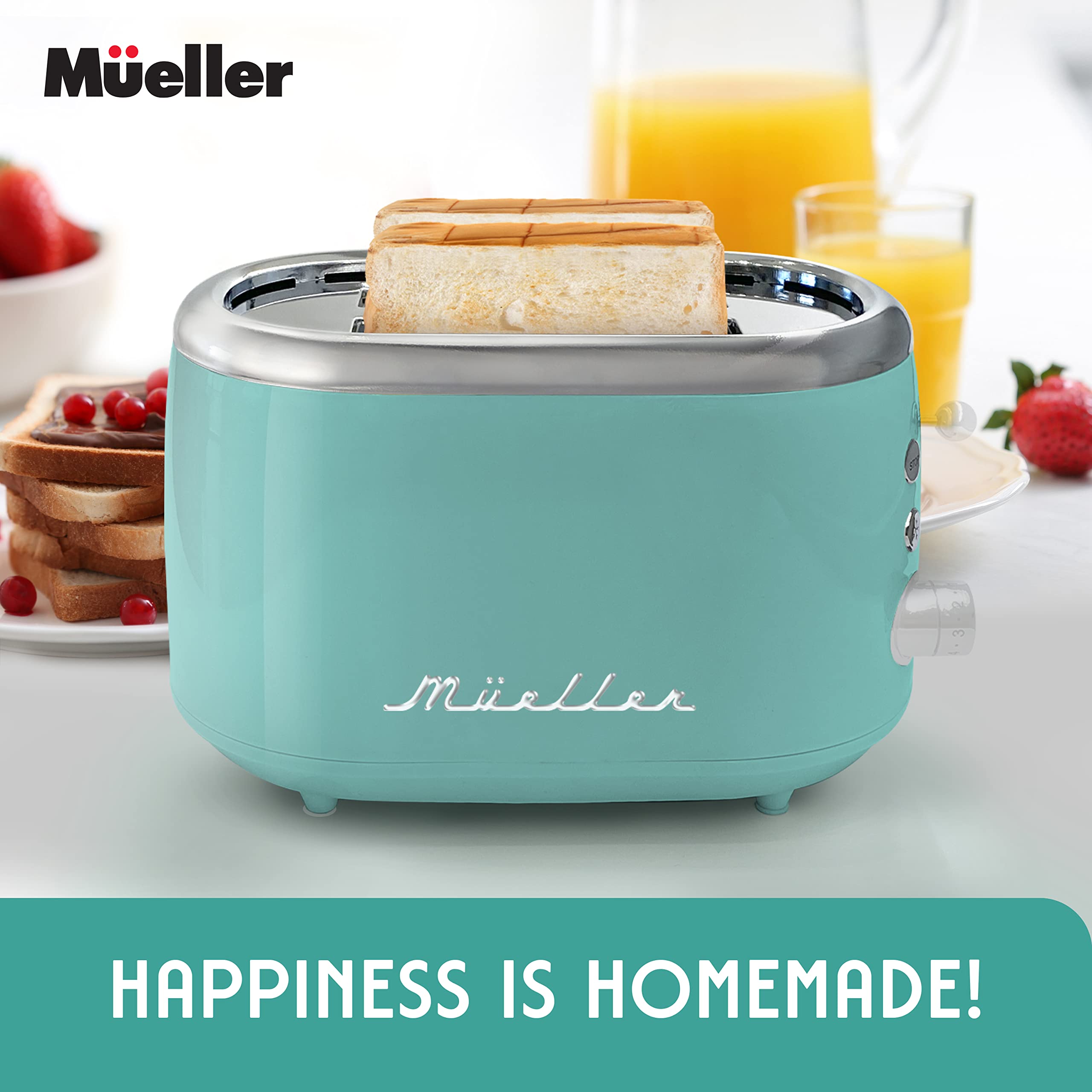MUELLER HOME retro toaster stainless steel turquoise finish with vintage charm