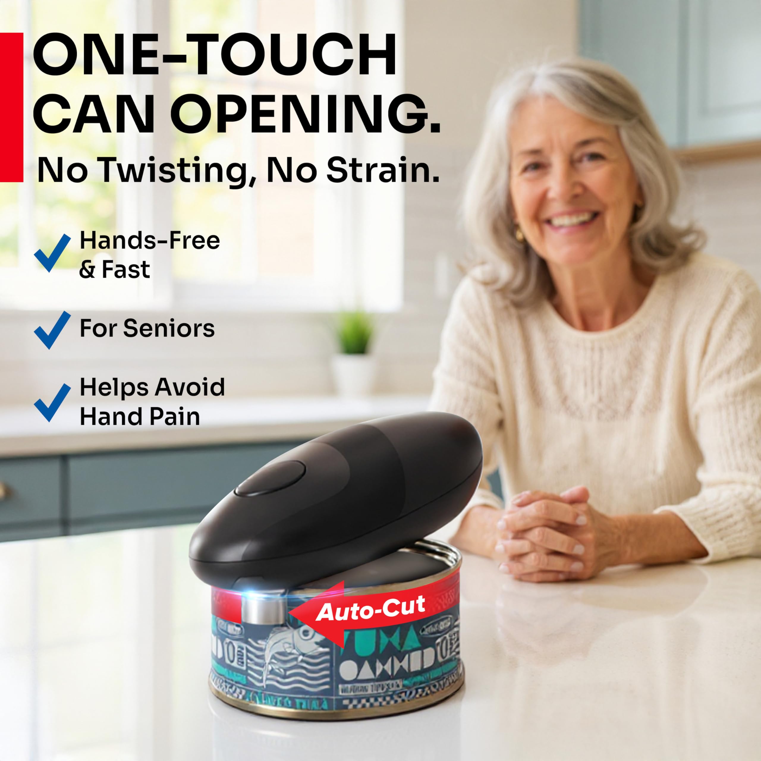 MUELLER HOME SmoothEdge one-touch operation enables effortless, hands-free can opening.