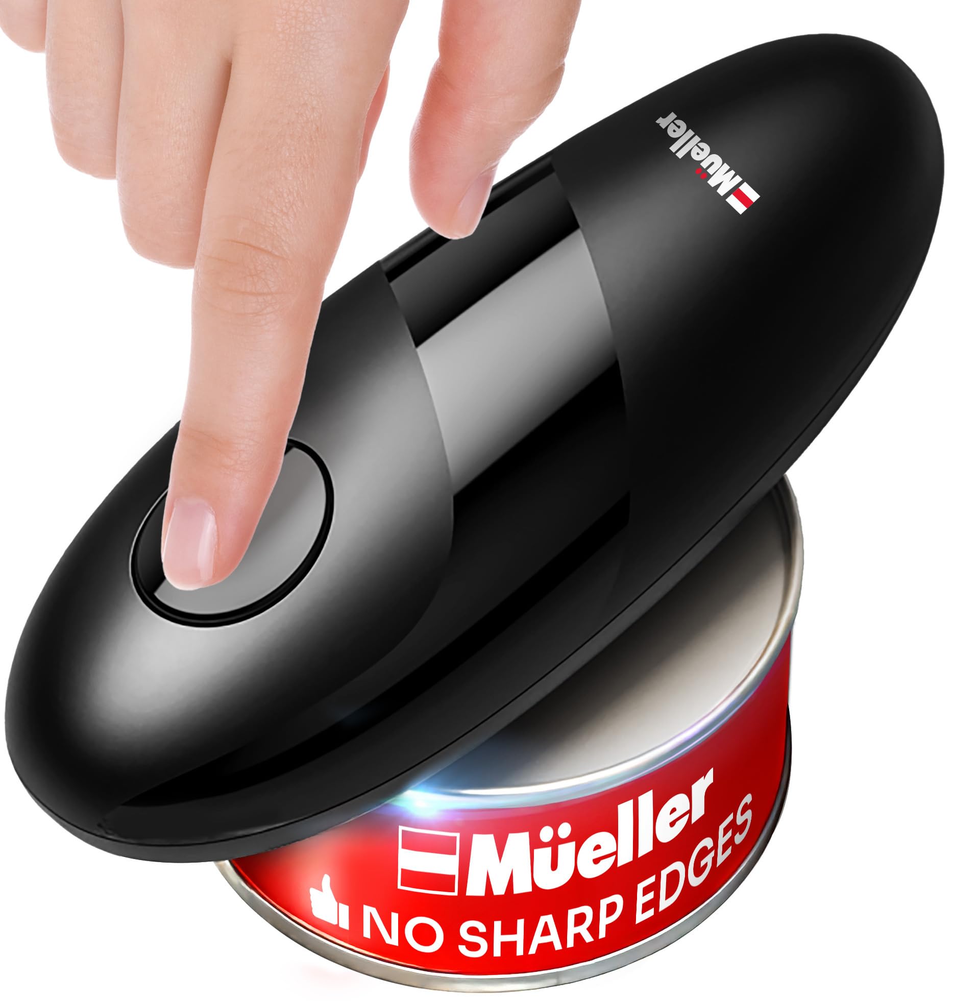 MUELLER HOME SmoothEdge opener front view: compact, ergonomic design for easy kitchen use.