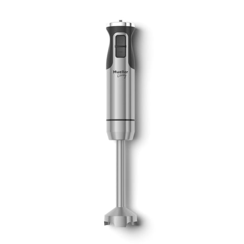 Mueller immersion blender ergonomic grip enables comfortable blending.