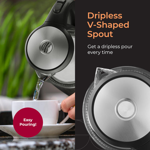 Mueller Living Glass Kettle removable filter keeps water clean and clear.