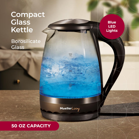 Mueller Living Glass Kettle speedboil indicator lights during rapid boiling.