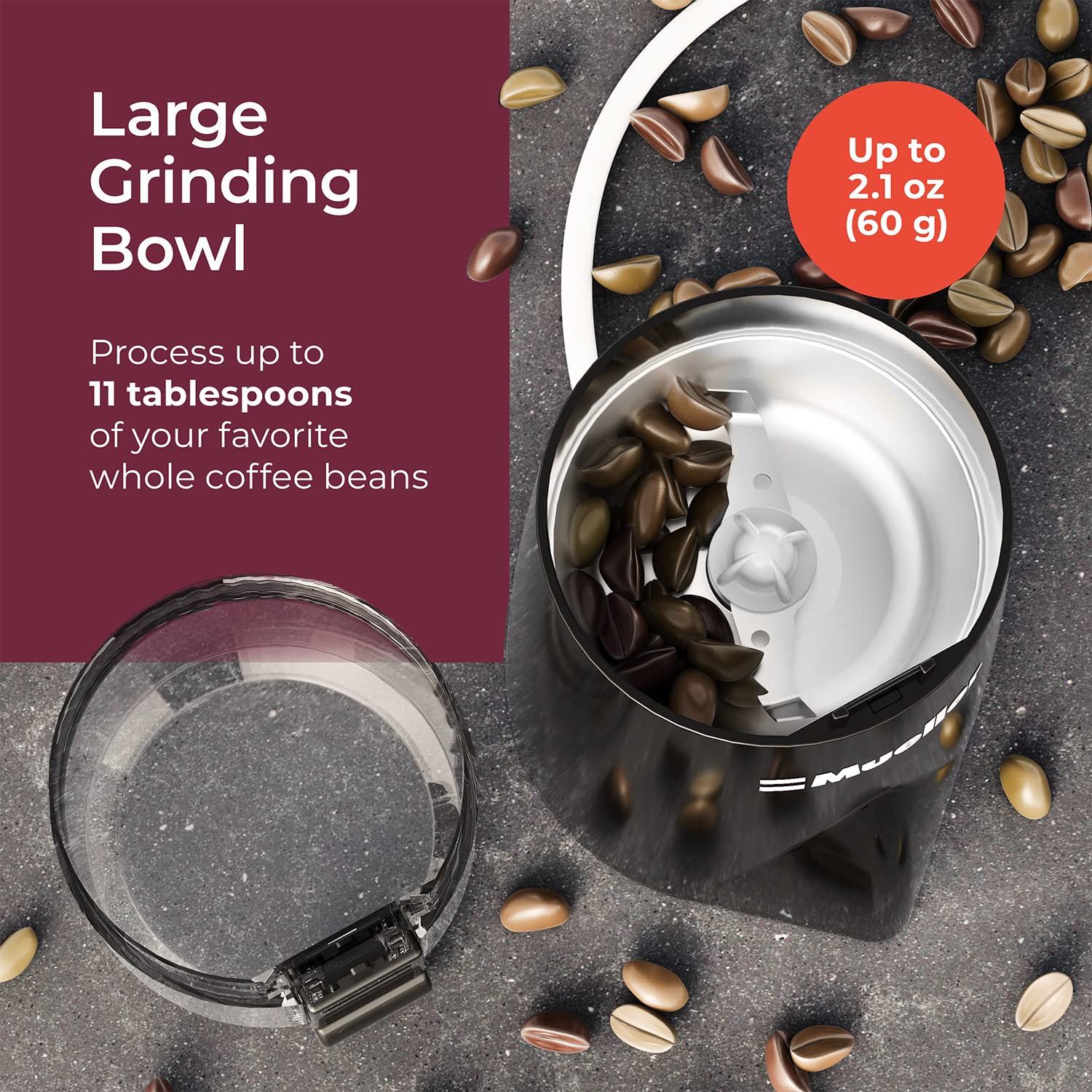 Mueller Living HyperGrind stainless steel blades in motion for fast grinding