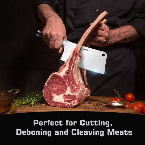 Mueller meat cleaver with razor-sharp edge for effortless mincing and slicing.