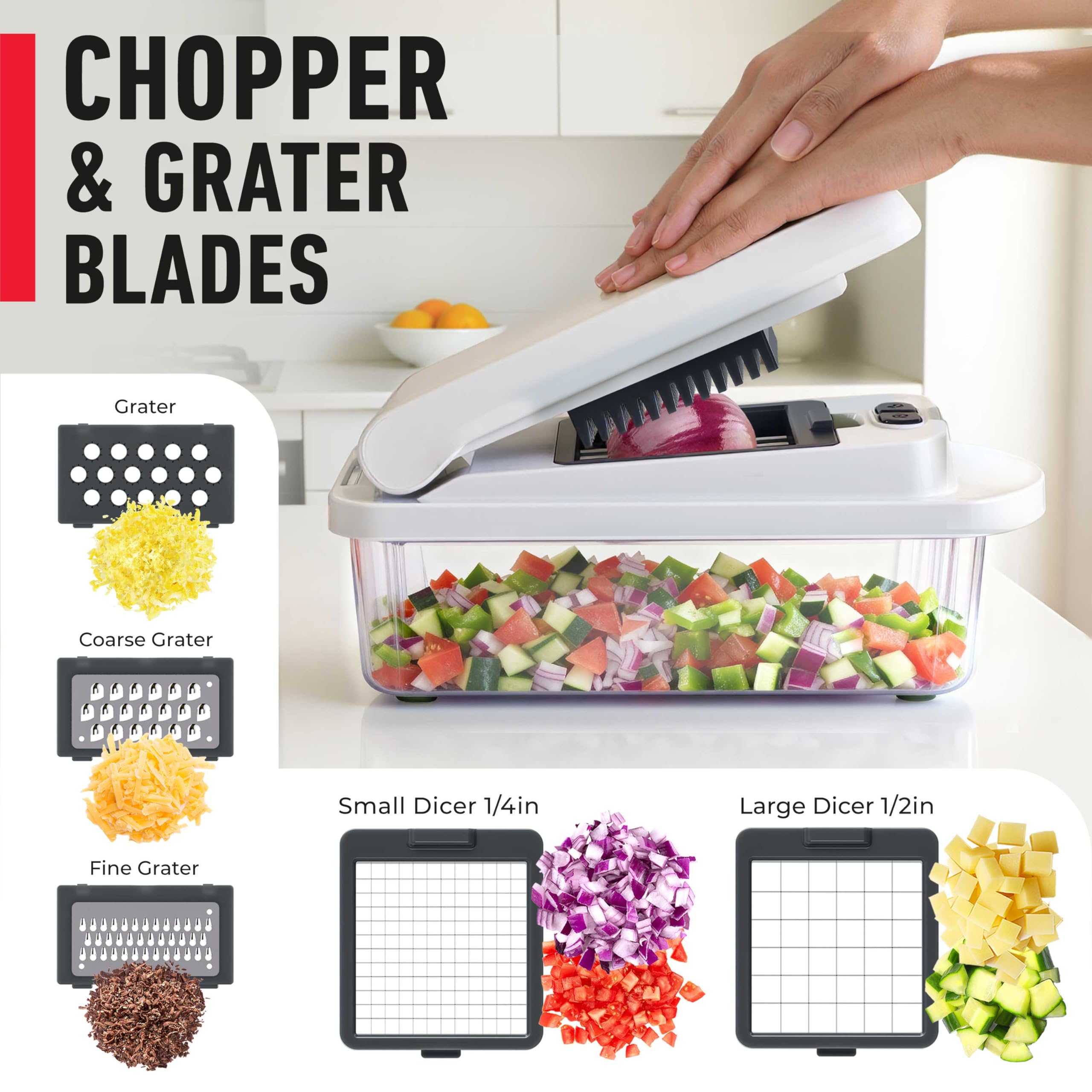 Mueller Pro Chopper container keeps chopped ingredients organized during cooking