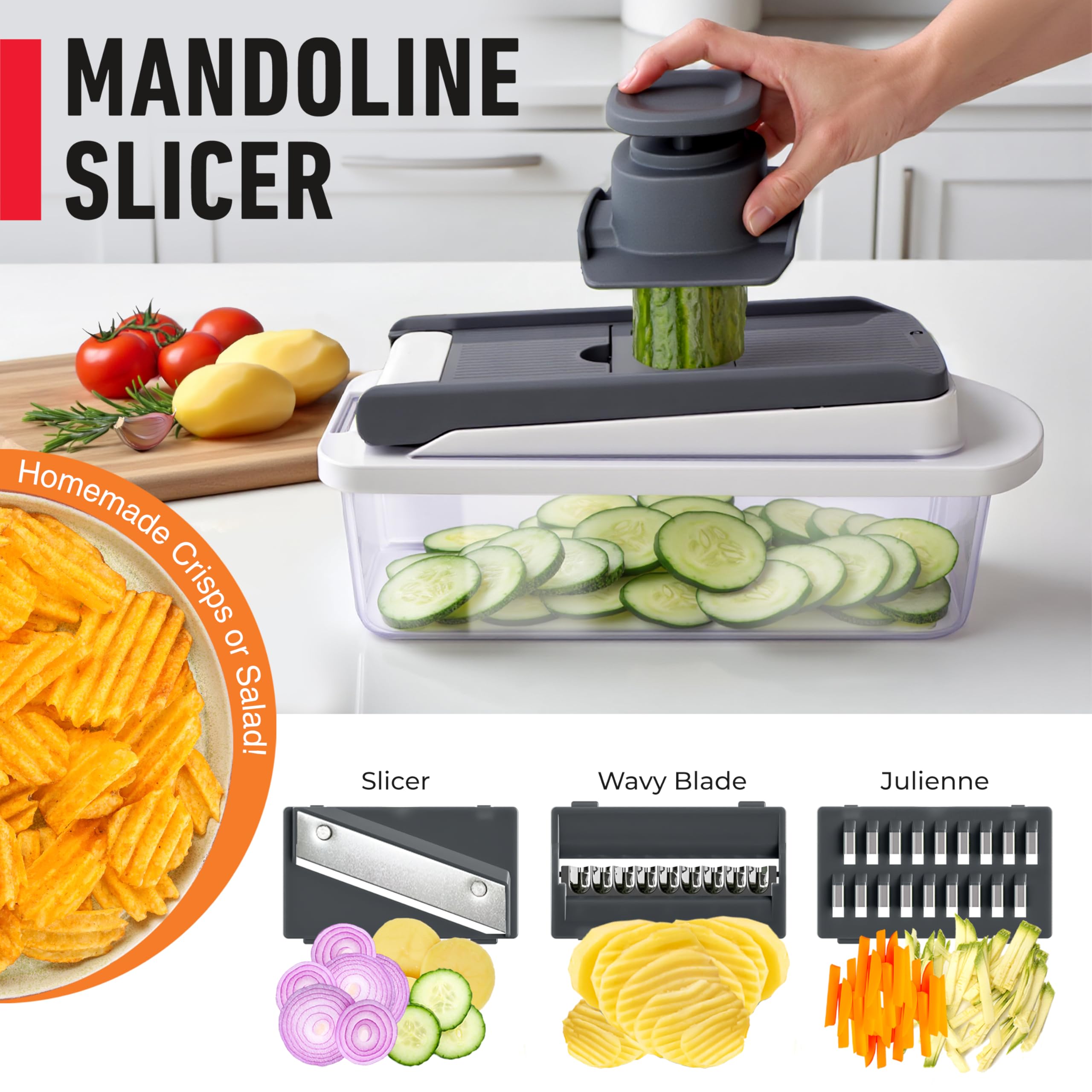 Mueller Pro Chopper food holder stabilizes small produce for safe cuts