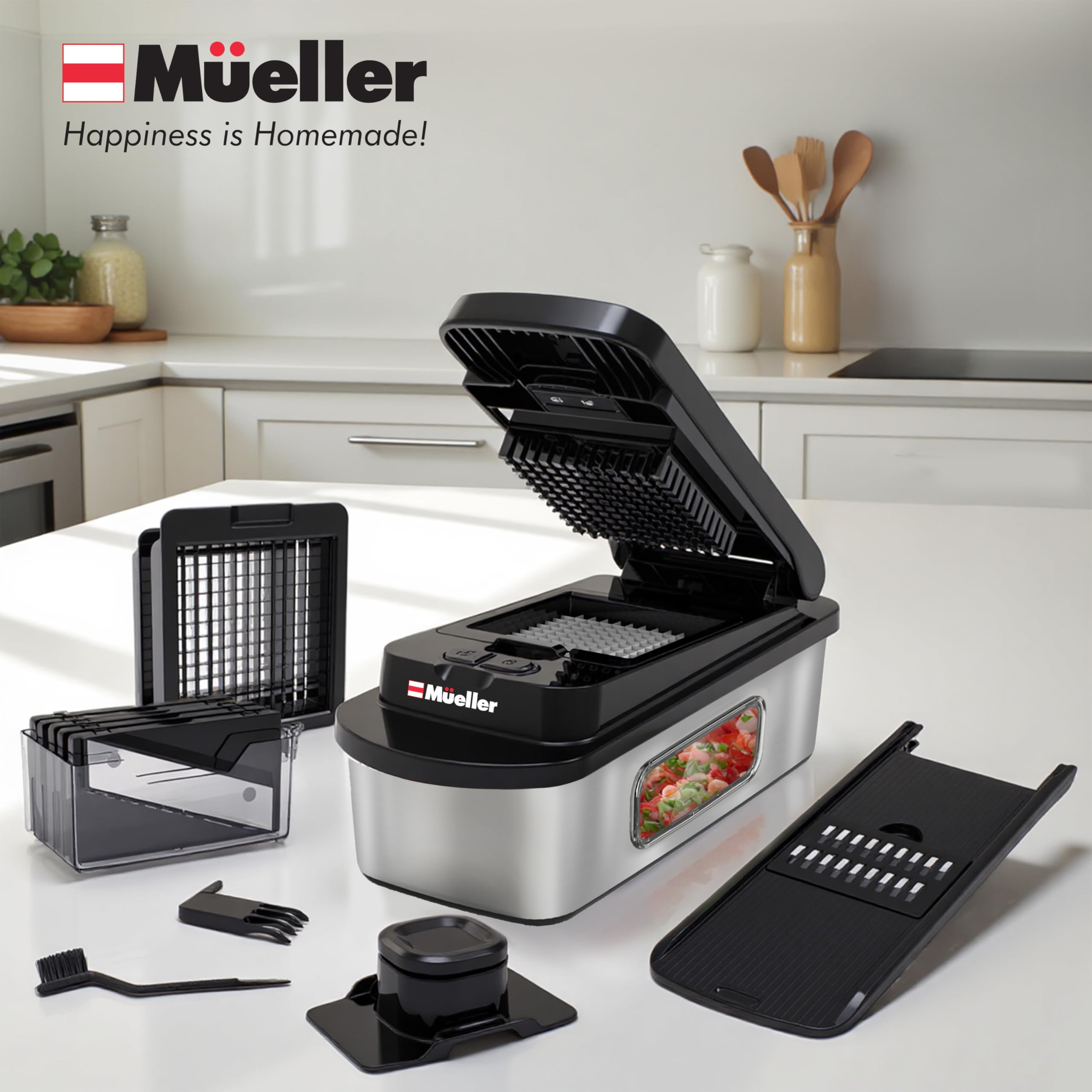 Mueller Pro-Series French fry cutter makes consistent sticks.