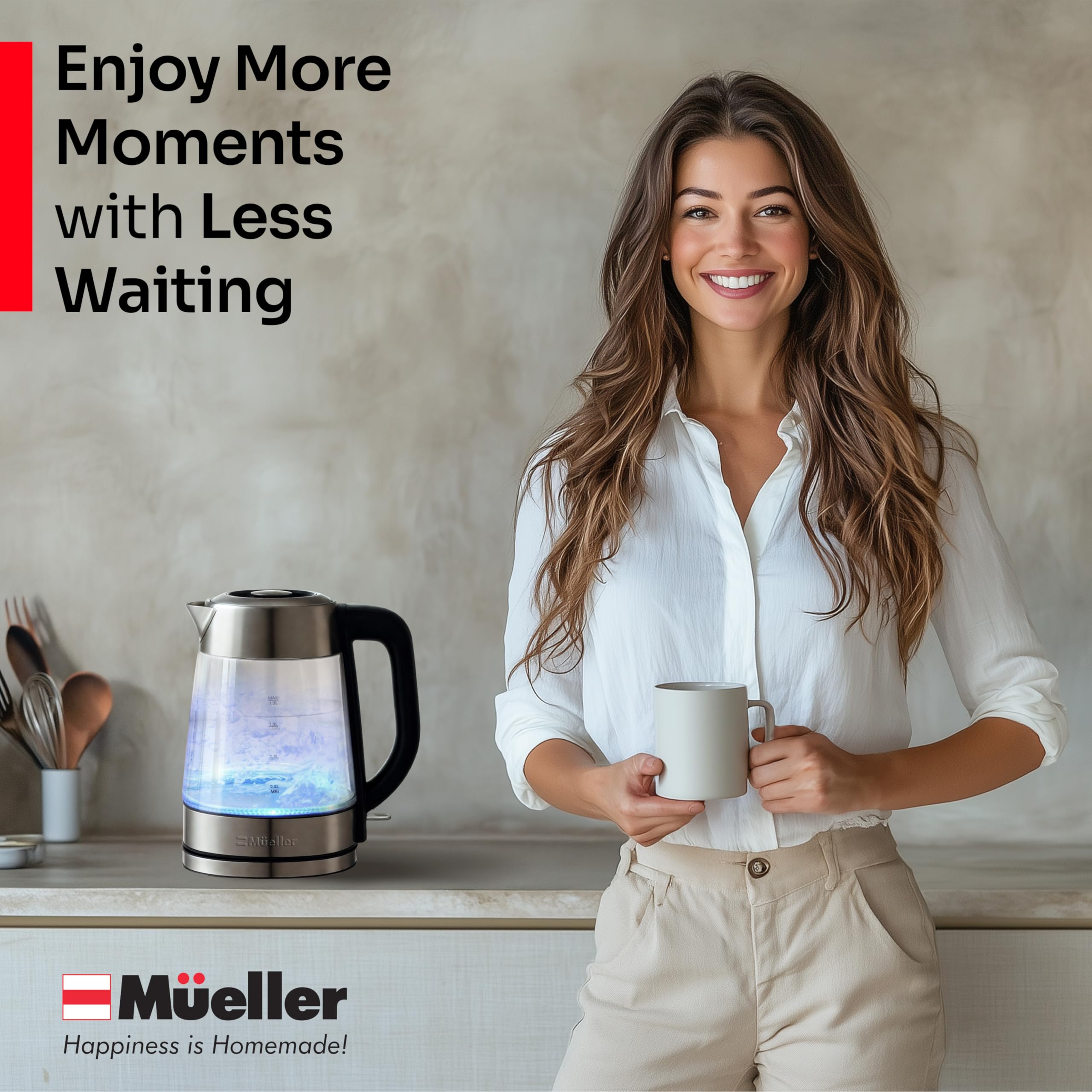 Mueller Rapid Boil Kettle BPA-free design for safe hydration.