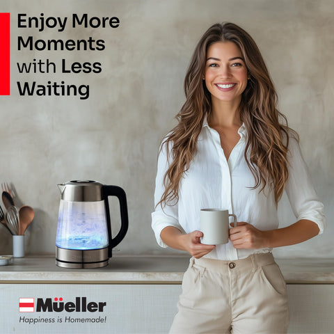 Mueller Rapid Boil Kettle BPA-free design for safe hydration.