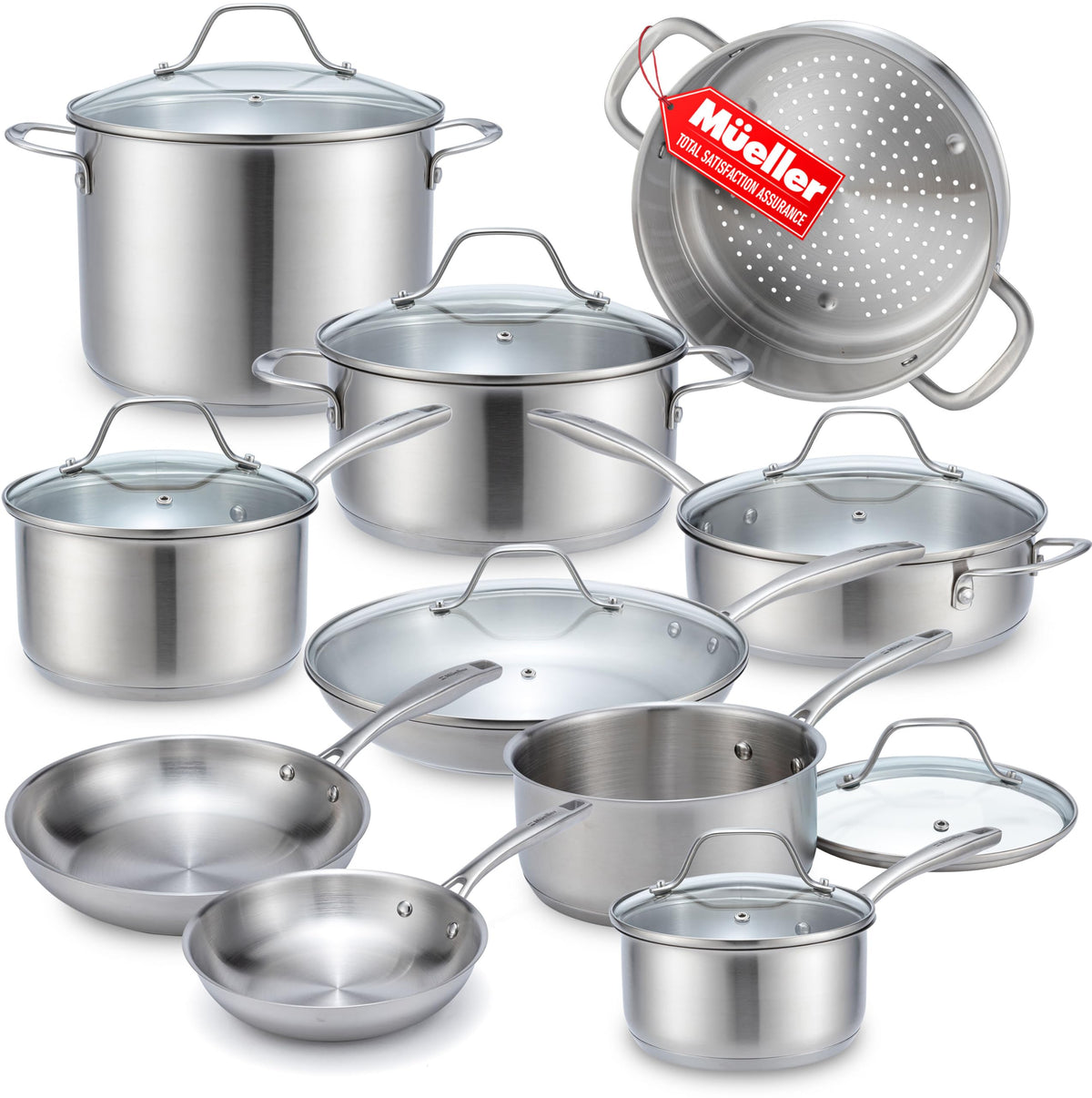 Mueller Ultra-Clad Pro 17-piece set assembly for versatile home cooking.