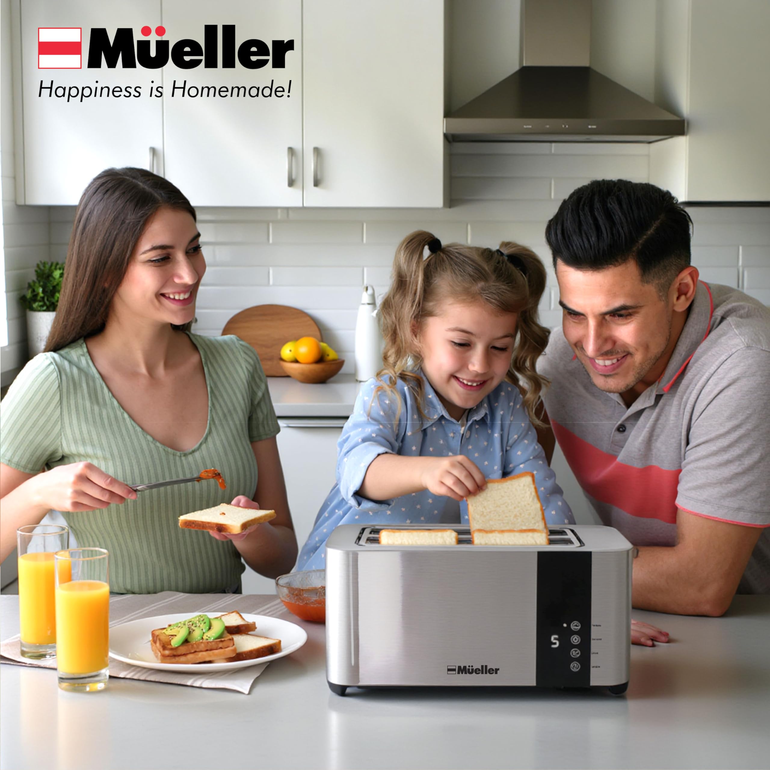 Mueller UltraCrisp toaster defrost function helps thaw frozen bread evenly.
