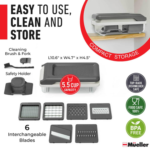 Mueller Vegetable Chopper in action creates fresh ingredients for meals.