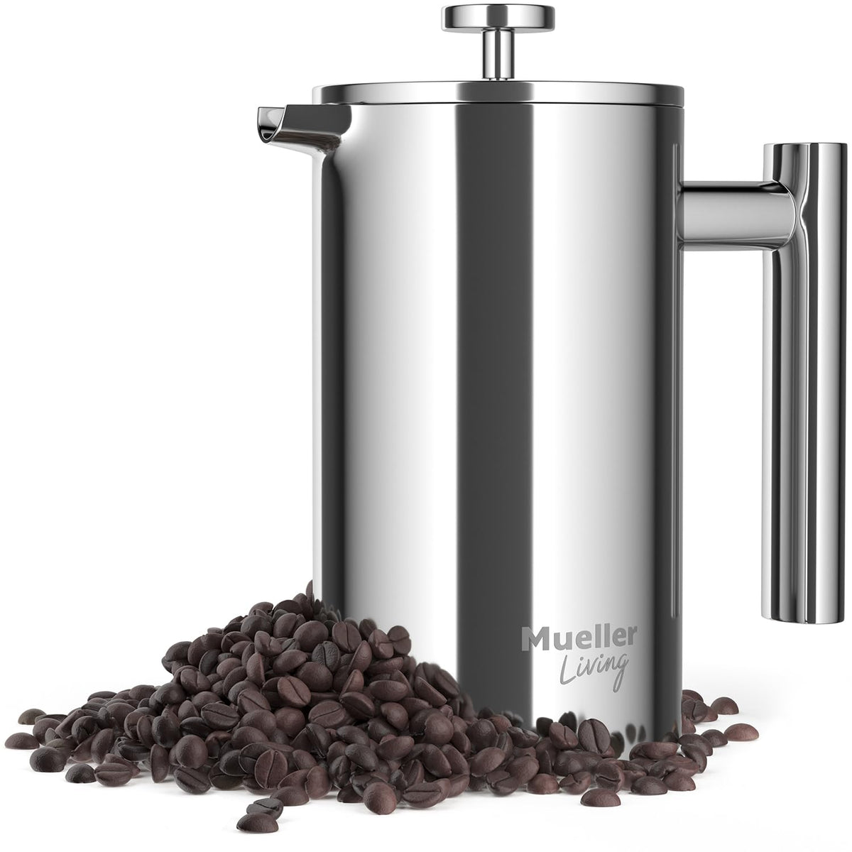 MuellerLiving 20oz French Press in action for rich coffee brewing at home or on the go.