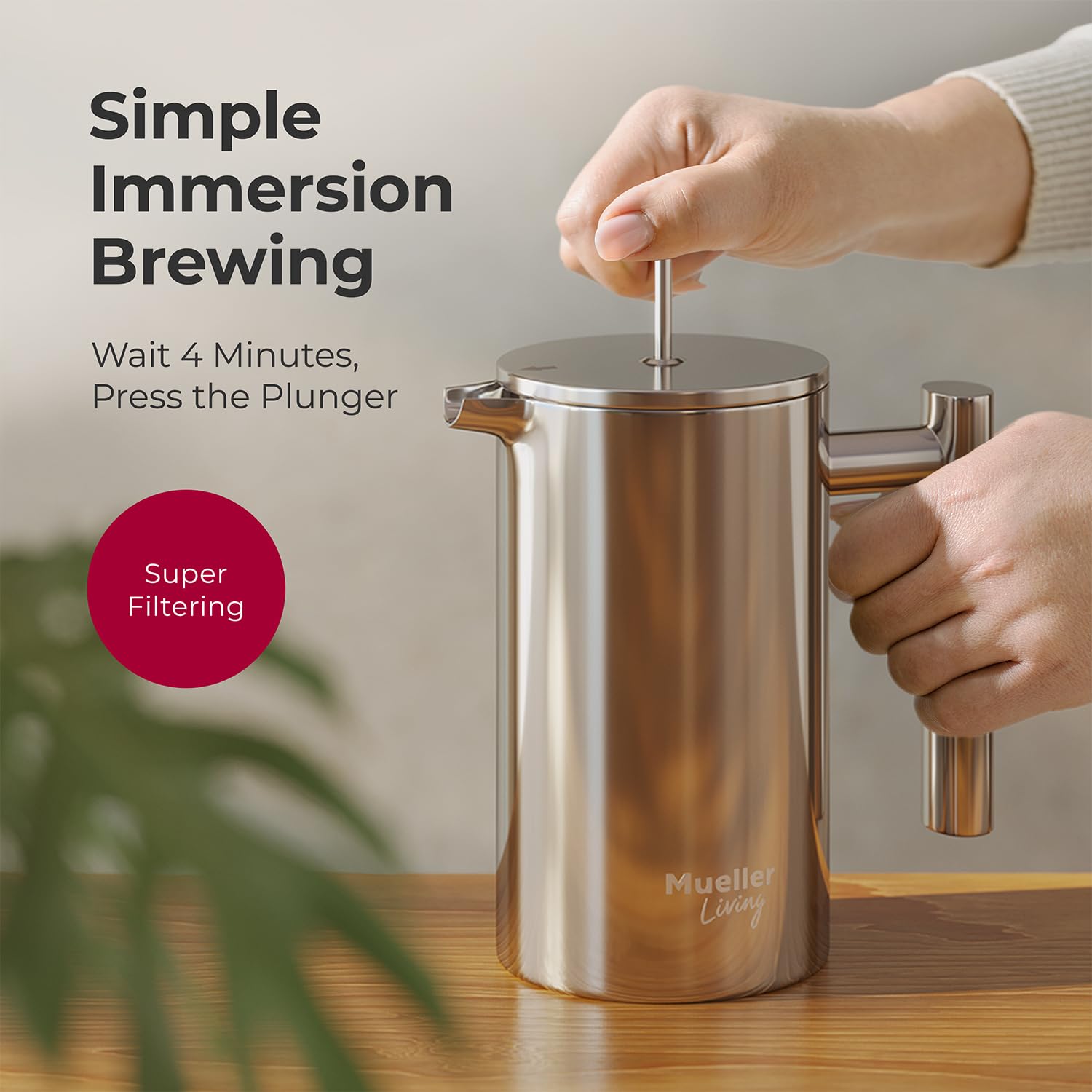 MuellerLiving 20oz carafe is dishwasher safe for easy cleaning.