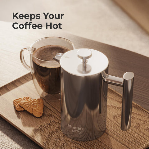 MuellerLiving 20oz press brews tea and hot chocolate with ease.