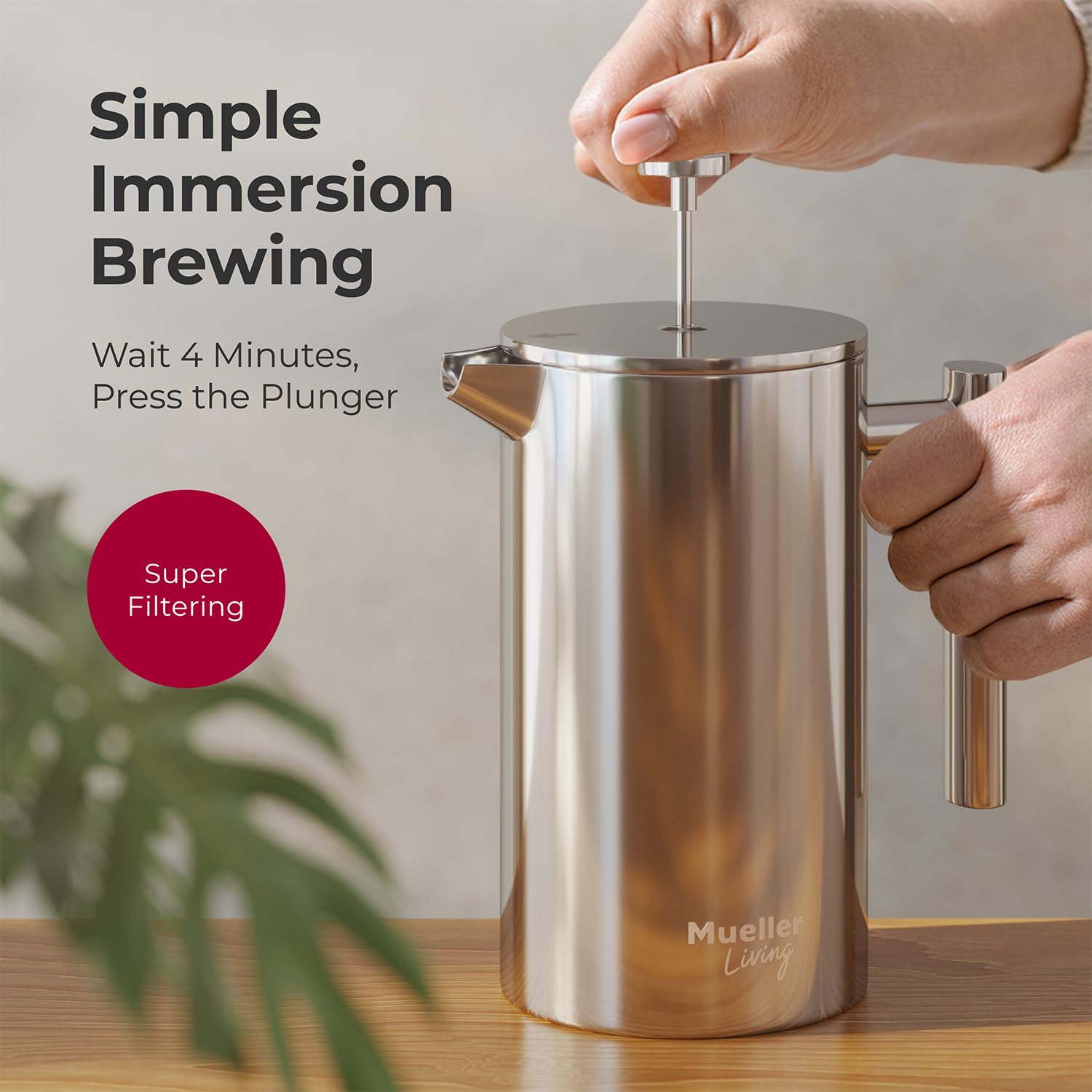 4-level filtration on MuellerLiving French Press for cleaner cups