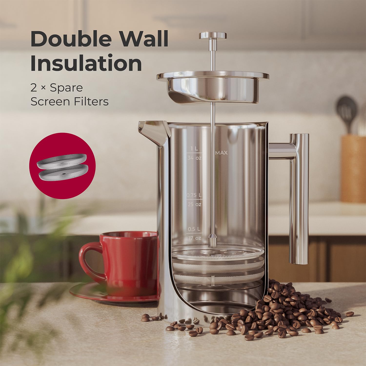 Rust-free MuellerLiving French Press designed for durable use