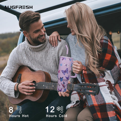 MugFresh Butterfly Tumbler double-wall design preserves beverage temperature.