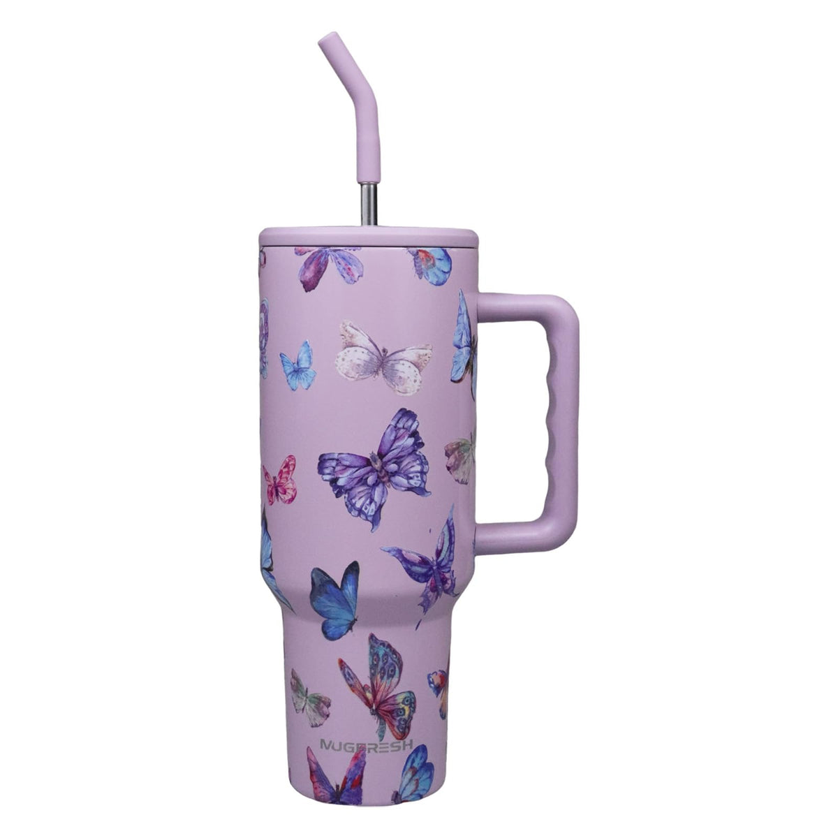 MugFresh Butterfly Tumbler with handle for easy travel and on-the-go sipping.