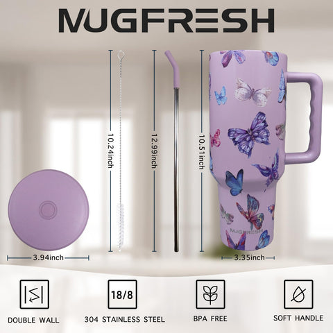 MugFresh Butterfly Tumbler in durable 18/8 stainless steel for daily use.