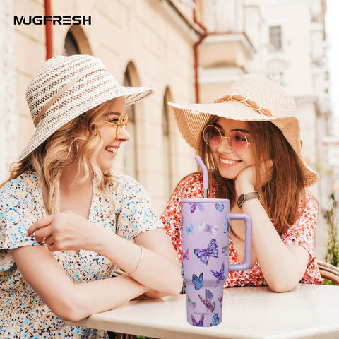 MugFresh Butterfly Tumbler straw featured for simple cleaning and sipping.