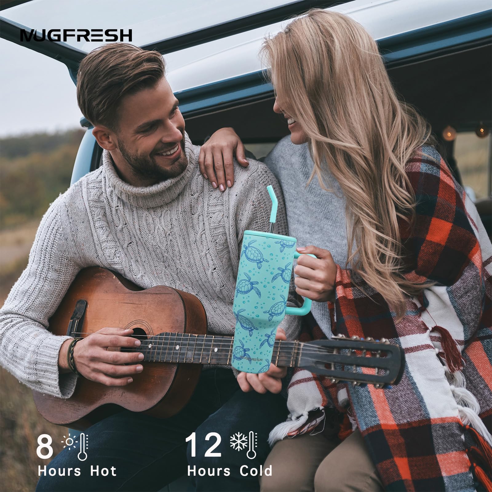 MugFresh 40 oz insulated tumbler keeps drinks hot or cold longer.