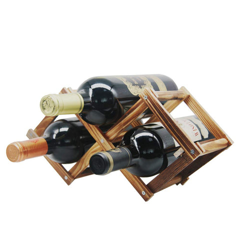 MUGLIO foldable wooden wine bottle holder, front view, compact three-bottle storage.