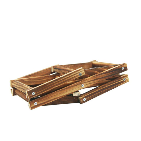 MUGLIO foldable wooden wine bottle holder, side view, space-saving design.