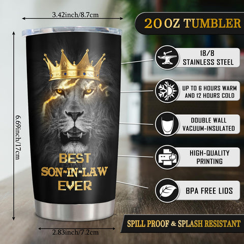 Muilzon Son-in-Law Tumbler 20oz double-wall insulation highlights heat retention and cold beverage support.