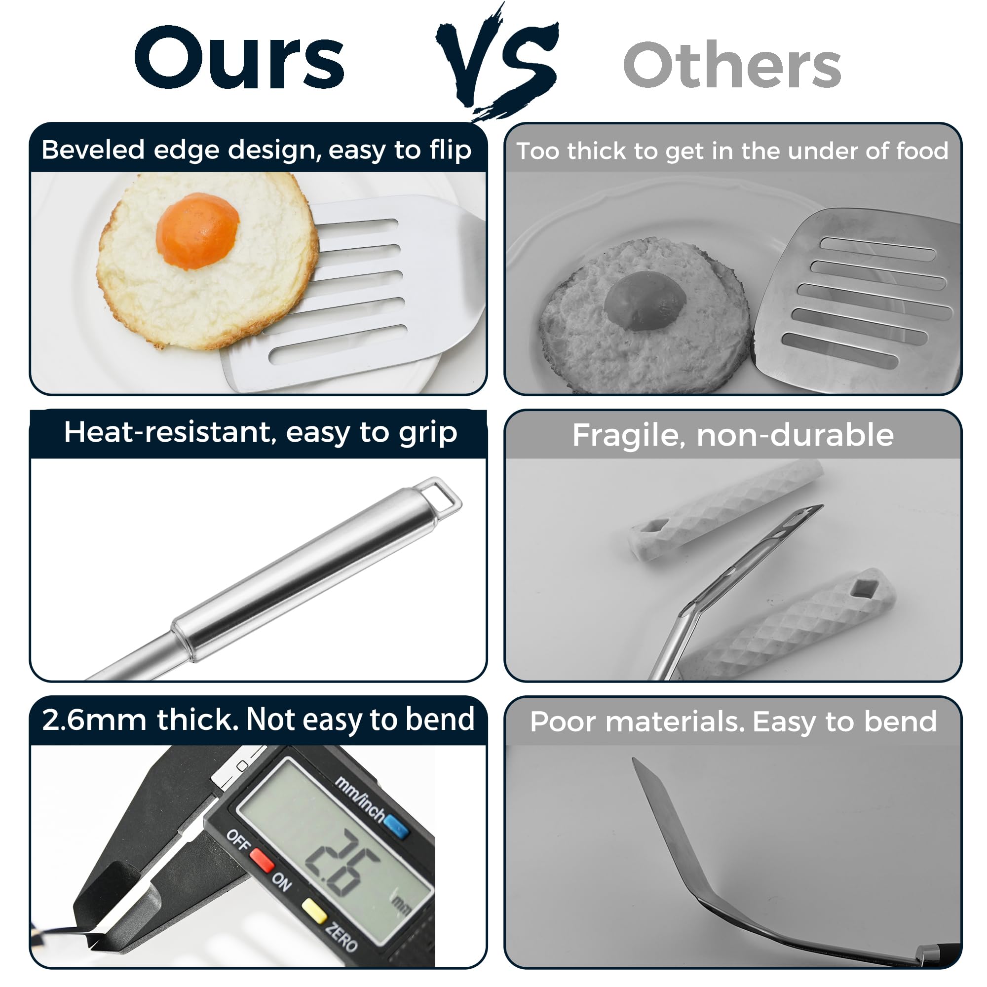 MUJINON 14.5-inch slotted spatula for draining fats while cooking.