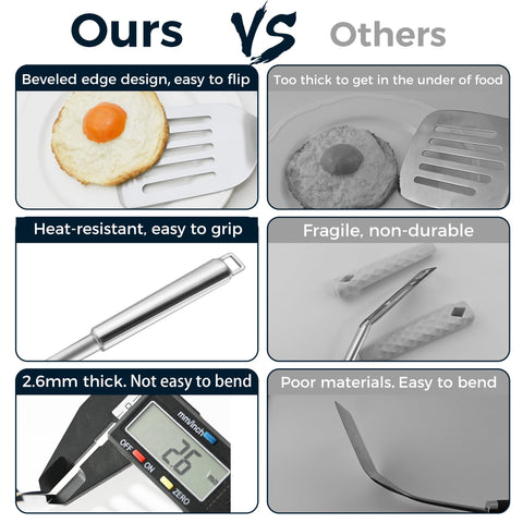 MUJINON 14.5-inch slotted spatula for draining fats while cooking.