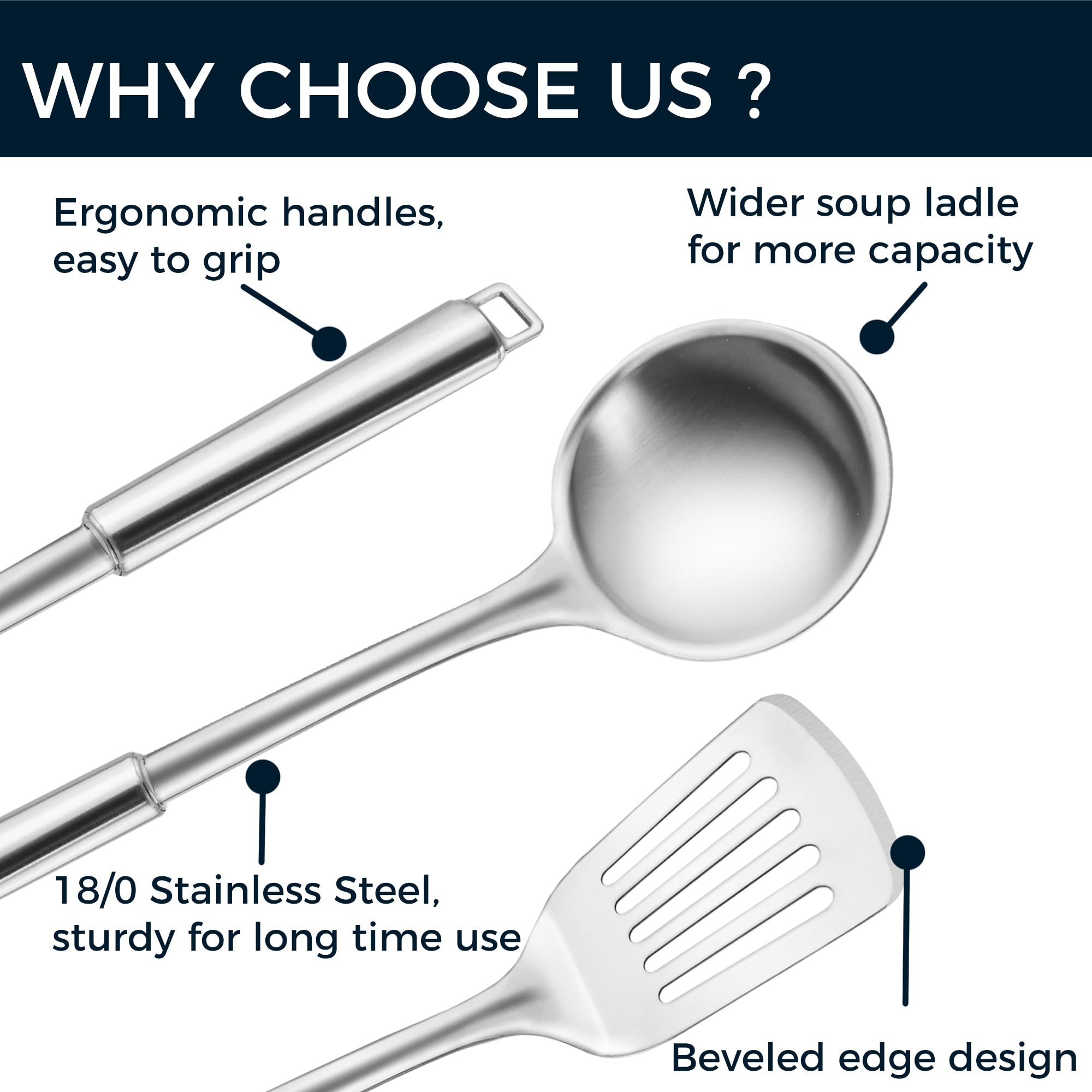 MUJINON 18/0 serving spoon with brushed finish for easy serving and balanced grip