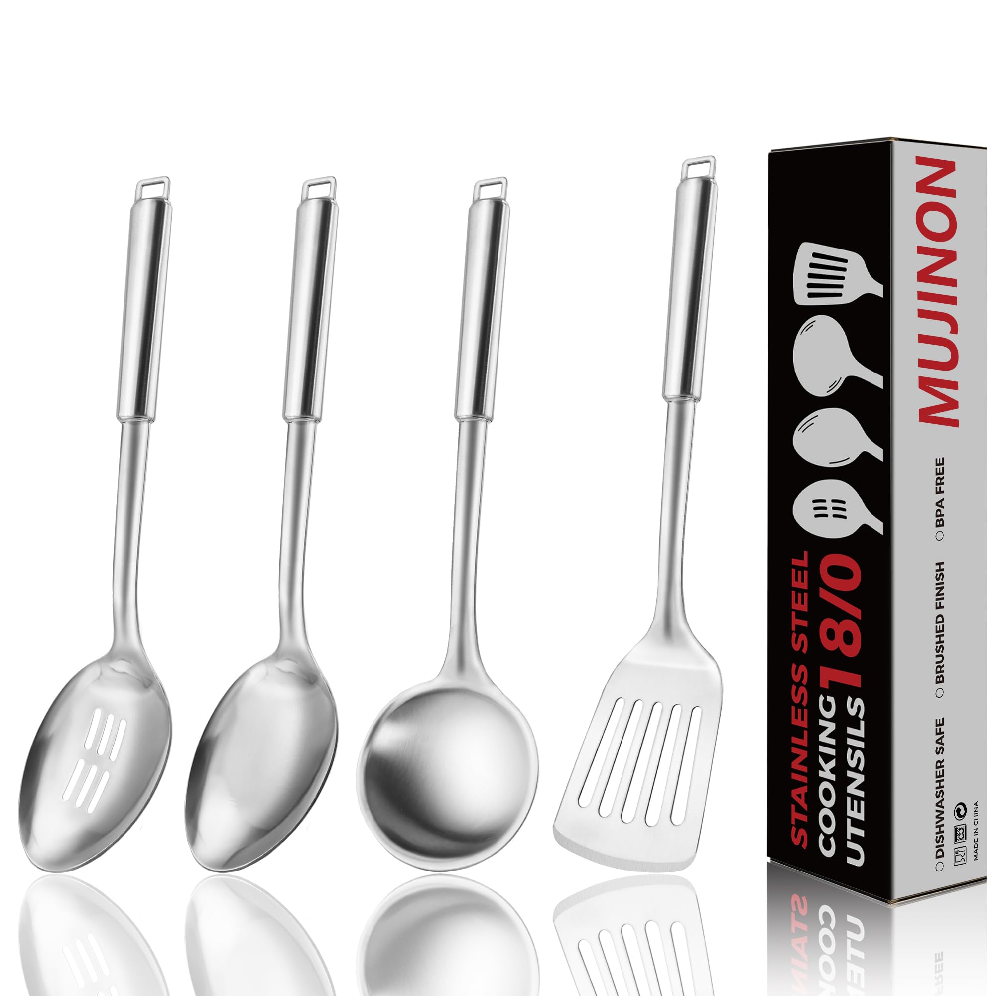 MUJINON 18/0 slotted spoon with smooth edge for draining liquids while cooking