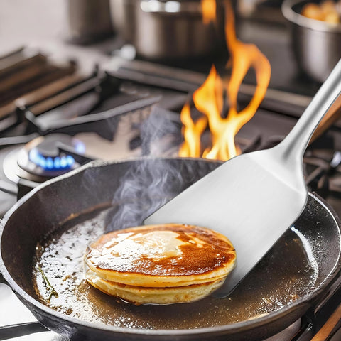 MUJINON cast-iron-compatible spatula pack ideal for skillet cooking and serving.