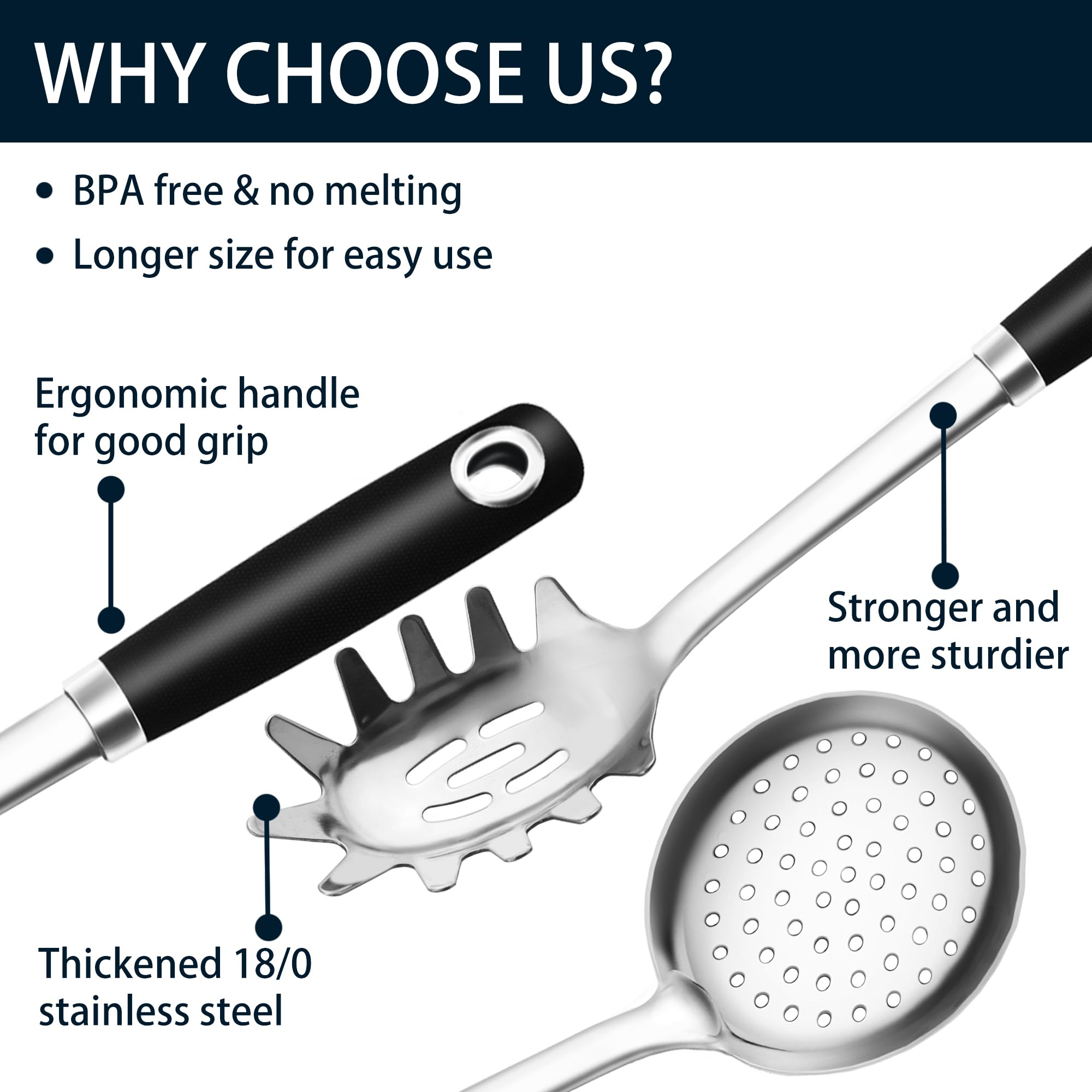 MUJINON long-handle serving spoon for steady serving and heat-safe handling