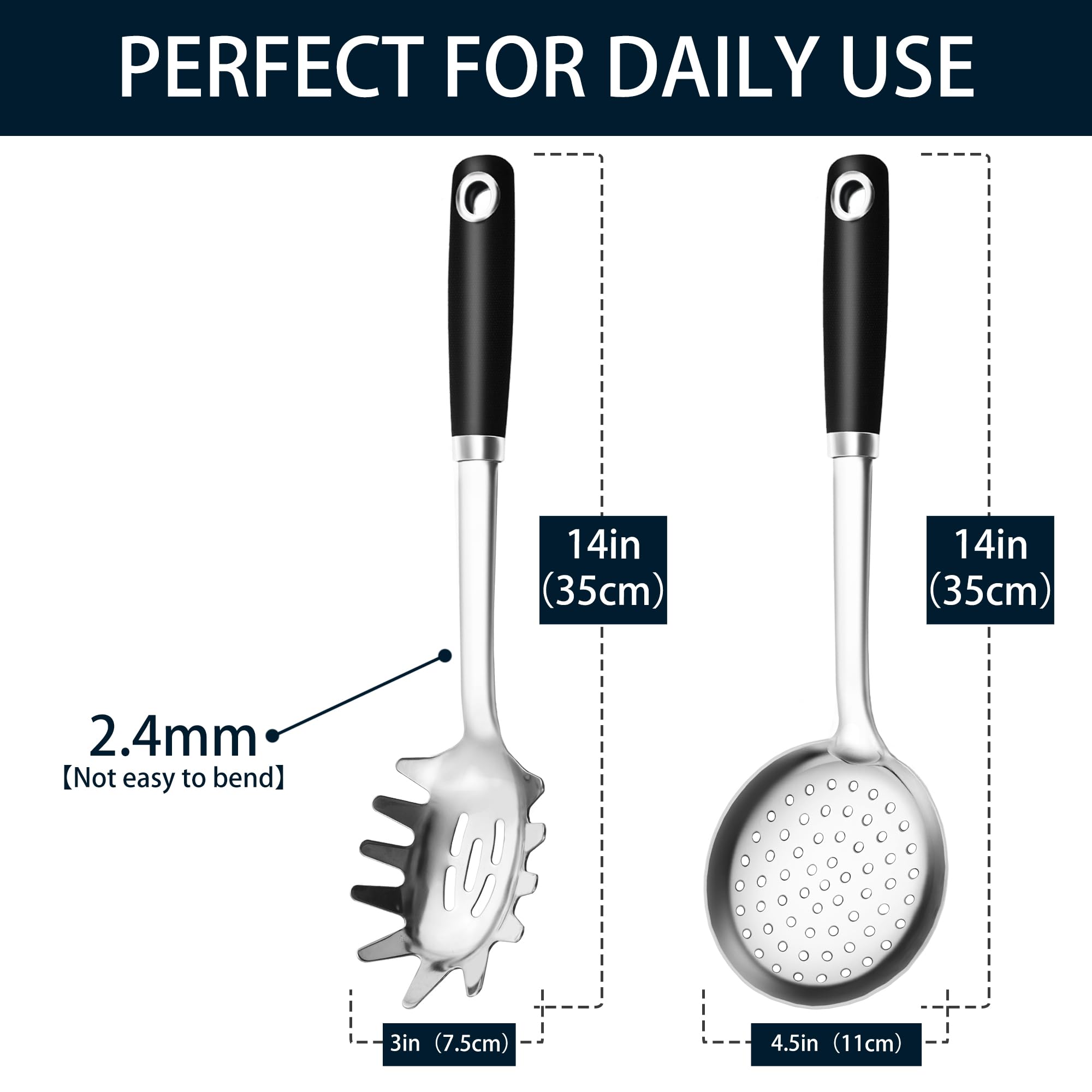 MUJINON slotted spoon in 18/0 stainless steel for quick draining while frying