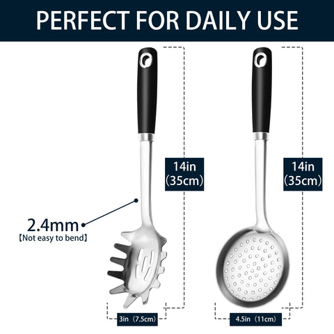 MUJINON slotted spoon in 18/0 stainless steel for quick draining while frying