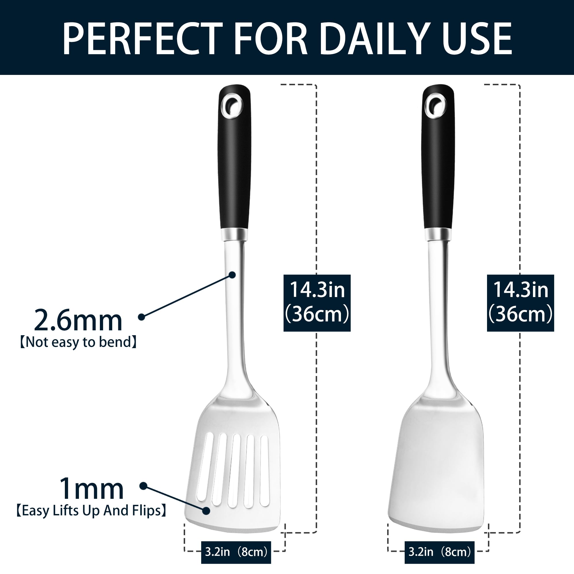 MUJINON spatula set bevel edge design improves control.