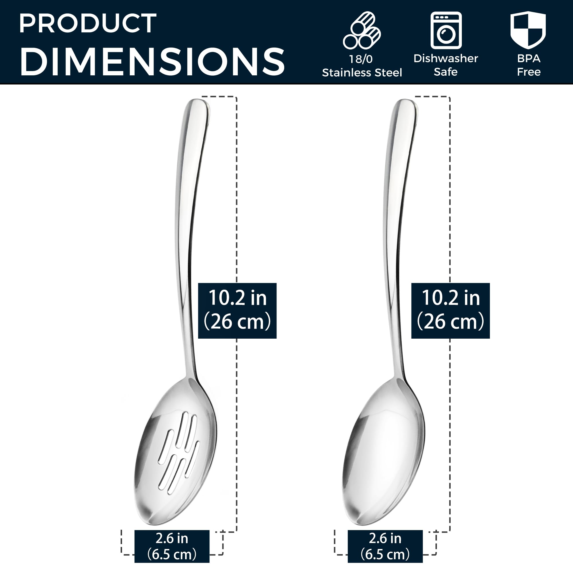 MUJINON two serving spoons close-up highlighting thick handles and smooth edges.