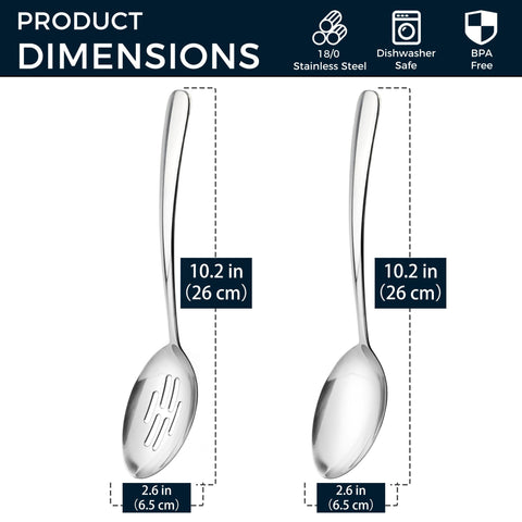 MUJINON two serving spoons close-up highlighting thick handles and smooth edges.