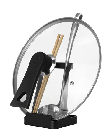 Mukkuri utensil stand neatly holds ladles and spatulas for quick cooking access.