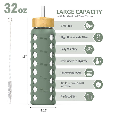 MUKOKO 32oz bottle with bamboo straw lid for sipping at home or office.