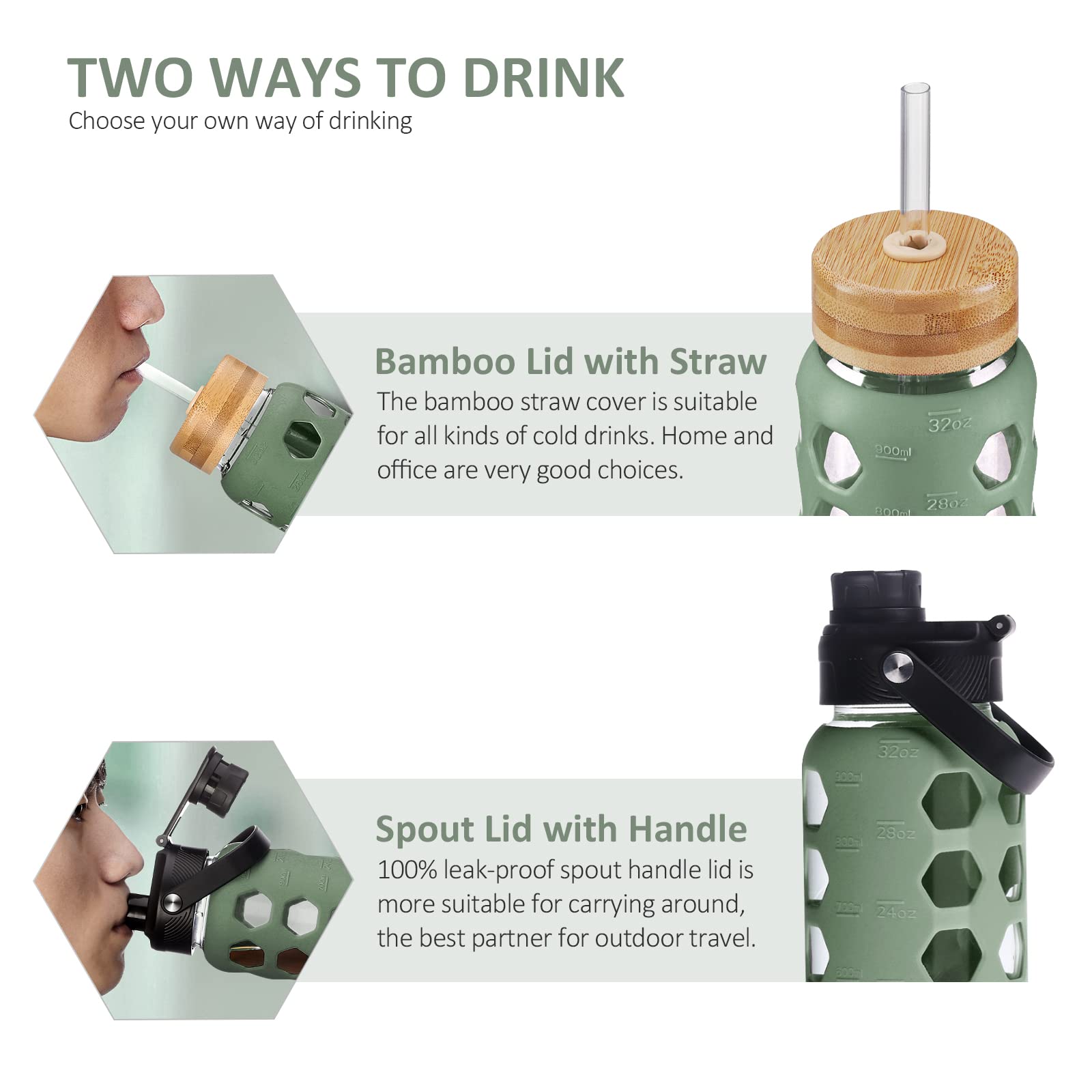 MUKOKO 32oz bottle with silicone sleeve for a secure, comfortable grip.