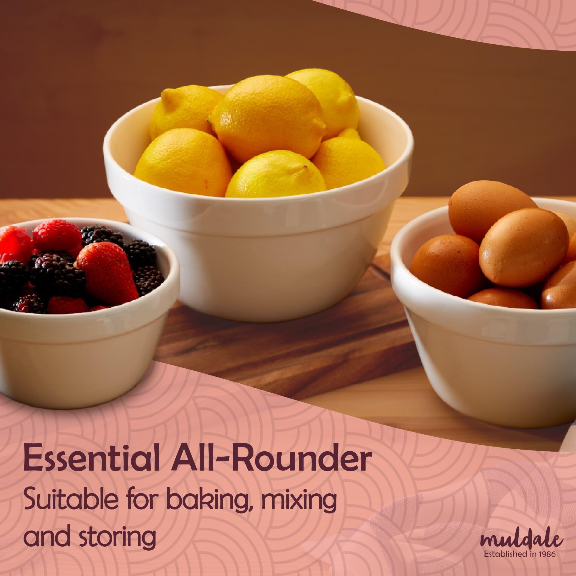Muldale stackable porcelain pudding bowls save space during holiday prep.