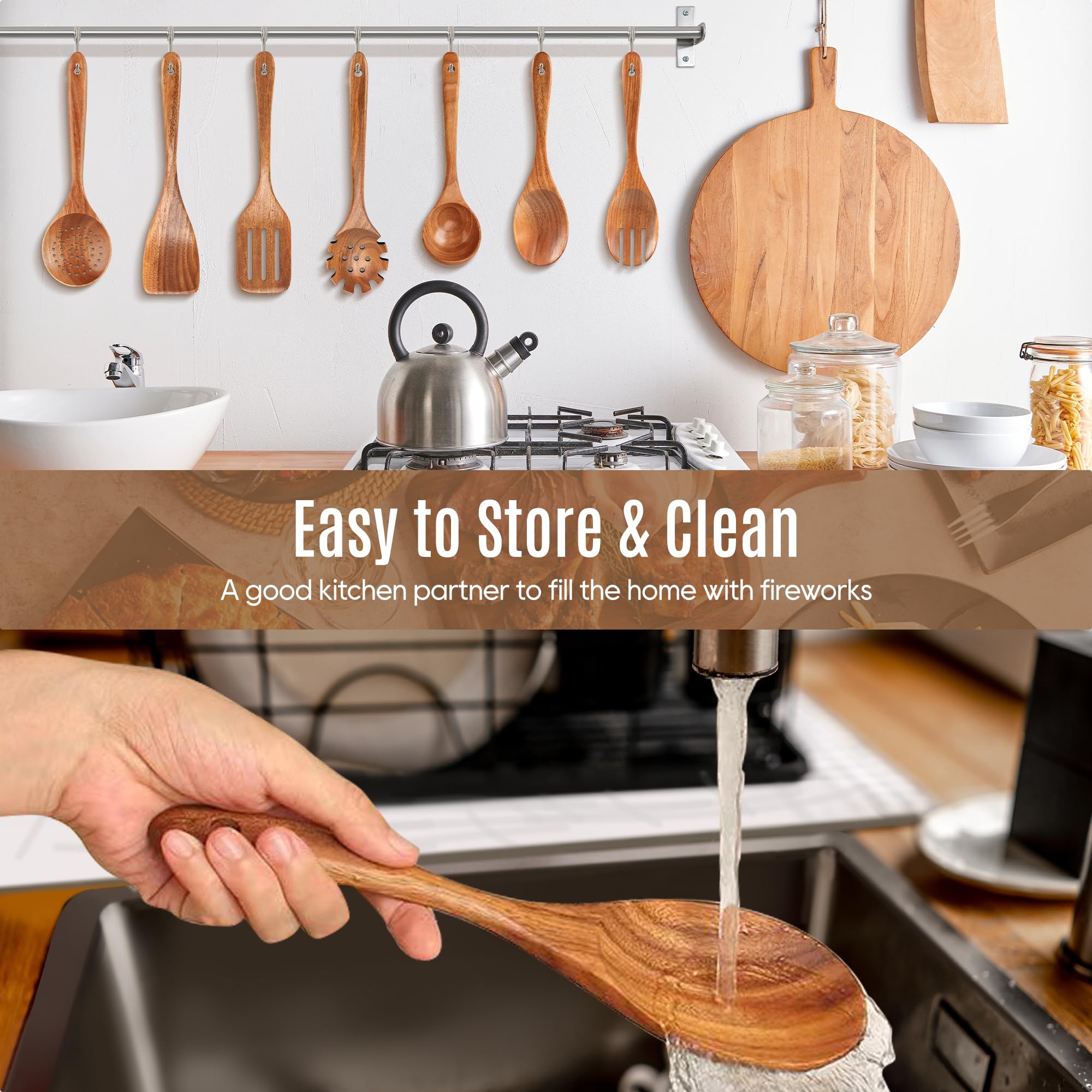 Mulbom salad spoons in teak for easy mixing and portioning