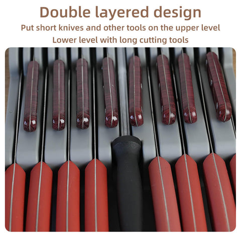 Mulikeer in-drawer layout with eight 9.45-inch knife slots for medium blades